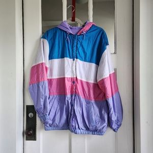 Retro 80's British Mist Vintage Reversible Hooded Snap Front Jacket, Sz M